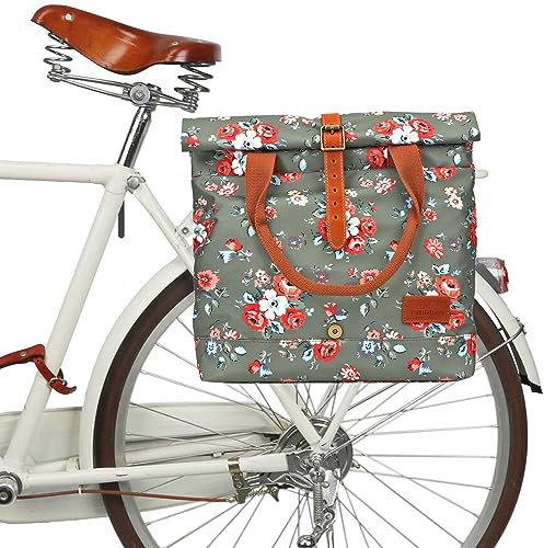 Tourbon Damen Fahrradtasche Shopper Wasserdicht Canvas Fahrradtaschen für Heckträger Handtasche für Radfahren Reisen