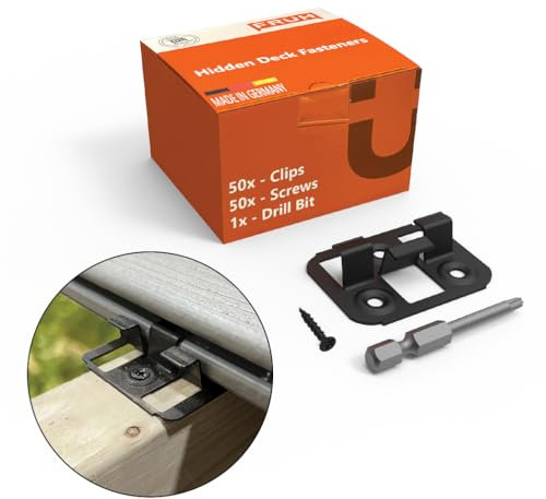 Versteckte Deckbefestigungen für Verbunddeckbretter – 9,5 mm Nuthöhe – strapazierfähiger, schwarzer verzinkter Stahl – inklusive Bohrer und Verbunddeckschrauben zur Befestigung von Deck-Clips