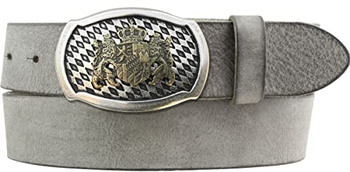 BELTINGER Trachten-Gürtel mit Wappen-Gürtelschnalle aus weichem Vollrindleder 4 cm Used-Look | Druckknopf-Gürtel für die Lederhose oder Dirndl 40mm | Vintage-Look