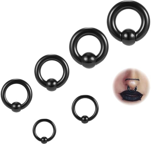 ZS 6 Stück Captive Bead Ringe Spring Action BCR Kugelringe, 12G-0G PA Ring, Acryl Nasen Septum Ringe Dehnung durchbohrter Körperschmuck für Männer Frauen (Schwarz)