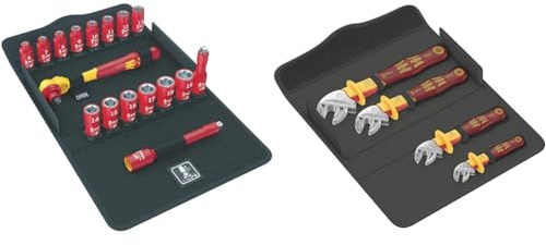 Wera 05004970001 8100 SB VDE 1 Zyklop Knarrensatz, Isoliert, Umschalthebel, 17-teilig, 3/8 Zoll & 05020170001 6004 Joker VDE 4 Set 1, VDE-isolierter selbstjustierender Maulschlüssel-Satz, 4-teilig