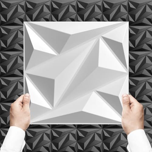 30x30cm 3D Paneele PVC Kunststoffpaneele Wandpaneele Gaming Zimmer Wand Decke 3D Optik PVC 3D Platten 50 Stück - 4,5m² Weiß D137-1