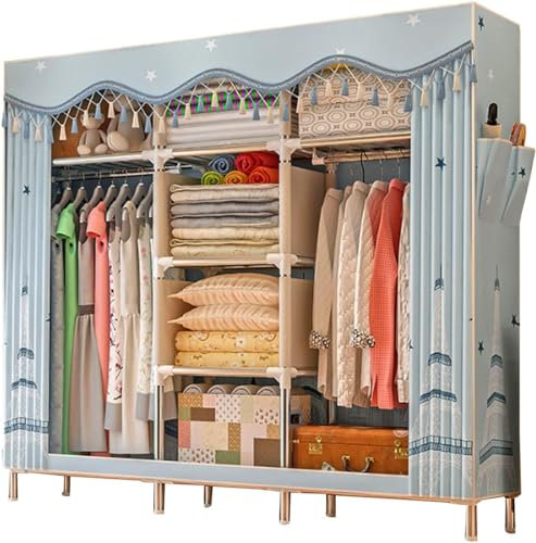 Tragbarer Kleiderschrank aus Segeltuch, Faltbarer Kleiderschrank, Schrank-Organizer mit Kleiderstange, Stoffbezug für Kleidung, Taschen, Schuhe, E-168 x 46 x 172 cm (B 168 x 46 x 172 cm)