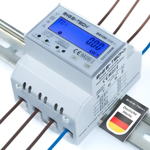 Drehstromzähler [DS100-00B-R - MID 26] digitaler 3 Phasen zweirichtungs Stromzähler für Hutschiene (4TE) mit LCD, RS485 Modbus RTU und 2x S0 Impuls, MID geeicht, 100A direkt, Einspeisezähler/Wattmeter