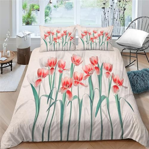 TMMDH Bettwäsche Set Bettbezug 140x200 Weich Bequem Atmungsaktiv Hypoallergen Mikrofaser Bettbezüge und 2 Kissenbezug, für Teenager-Schlafzimmer-Dekor（Blume