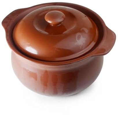 Casserole en argile avec couvercle de 2 l pour servir la soupe, cuite mijotée en céramique rouge non émaillée (argile, 1,927 g)
