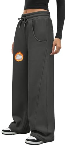Voqeen Pantalones Chandal Mujer Invierno Termico Pantalon Deportivos con Forro Polar Casual Joggers Ancho con Puño Ajustable Largo Ropa de Casa Cálidos