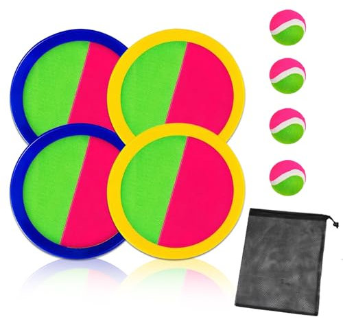 DUGEGAYL Klettballspiel, Spielzeug Werfen Klettspiel, Fangballspiel Klett-Ballspiel mit 4 Klett Ball Paddle und 4 Bällen, Ballwurf Fangspiel Klettball Ballfangspiel