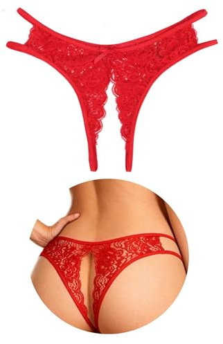 ohyeahlady Womens French knickers Sexy Lace G-Strings Thongs Side Hollow Out Hipster Panties Bow Tie Bikini Tanga Briefs Plus Size Underwear Red Size 16