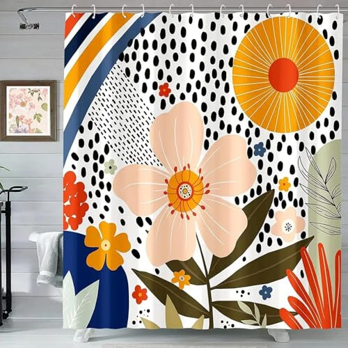 AJALGZ Abstrakter Duschvorhang mit Blumenmuster, Moderne Blumen, farbenfrohe Duschvorhänge aus Stoff, Badevorhänge für Badezimmer, BxL: 180 x 183 cm, Bade-/Duschvorhang