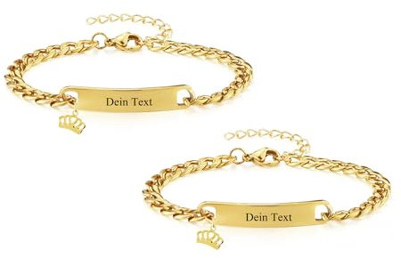 JSDDE Personalisiert Partnerarmband mit Gravur Edelstahl Armband für Damen Herren Paar Armband Pärchen Armband Personalisierte Geschenke für Paare Partner Freunde (Gold-Krone)
