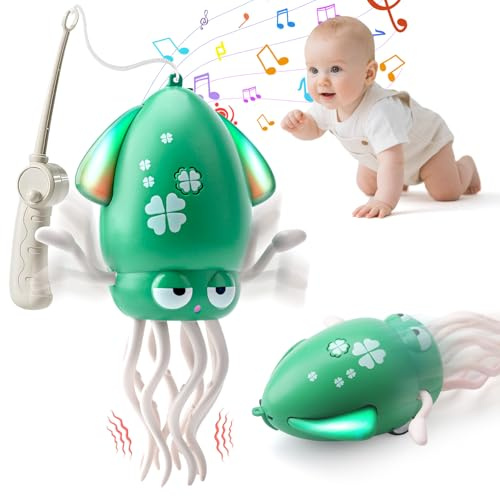 Dancing Squid Toy,Funny Electric Dancing Octopus Toy with LED & Music,Crawling Octopus for Stress Relief & Kids,Magic Squid Tummy Time Toy For Boys Girls Birthday Gifts