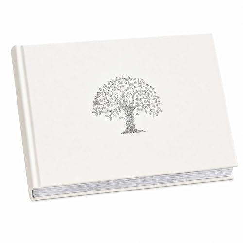 Tree of Life Condolence Book for Funeral Services – Memorial Guest Book with 96 Pages, Silver Gilt Edges, Keepsake Pocket for Condolence Cards & Letters, Hardcover, 218 x 160mm (White)