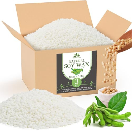 Waxcanpy - Cera di soia naturale, cera di soia di alta qualità per la realizzazione di candele, 3 kg, cera di soia biologica, senza additivi, innocua e pura, varie dimensioni