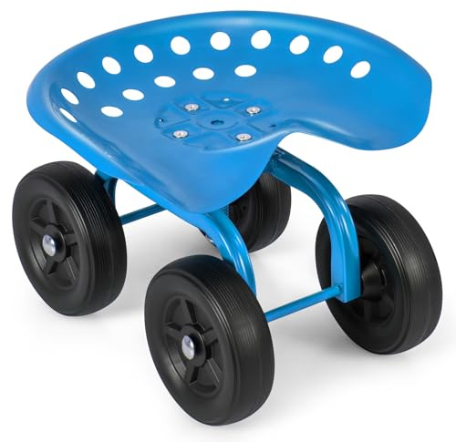 TANGZON Garden Scooter Cart, Rolling Garden Stool Cart with 360° Swivel Height Adjustable Seat & 18CM Tires, 150KG Capacity Heavy Duty Gardening Work Seat, 47 x 45 x 31-41cm (Blue + Black)