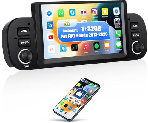CAMECHO 1+32G Android 13 Autoradio per FIAT Panda 2013-2020 con Navi, 6.2 Pollici Stereo Auto Bluetooth 2 Din con Schermo GPS WiFi MirrorLink FM RDS Bluetooth e USB