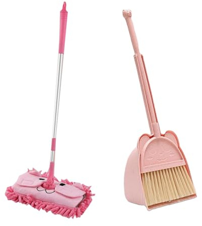 YWJLQH Set Pulizia Bambini Scopa Mop Paletta Accessori Materiale Durevole PET PP Adatto a Gioco Simulato Cura Della Casa E Apprendimento Abitudini Ordinate I , ROSA