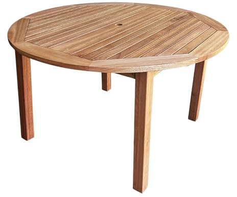 BrackenStyle Melton 4 Person 120cm Round Hardwood Garden Table Clear Finish - Wooden Outdoor Patio Dining Table - Commercial Standard