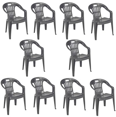 Dmora - Lot de 10 chaises d'extérieur Bisceglie, Assise de Jardin, pour intérieur ou extérieur et empilables, Fabriqué en Italie, 56x55 h78 cm, Anthracite