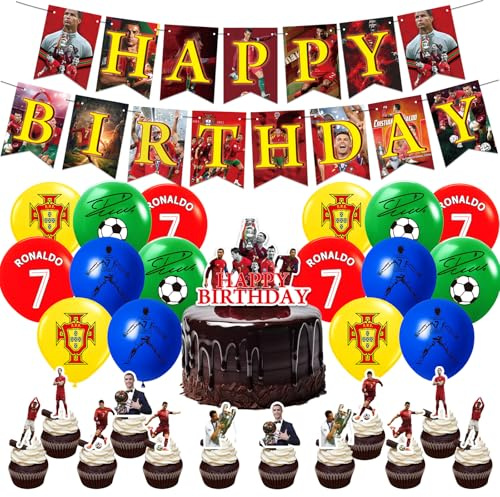 34PCS Football Star Birthday Decorations, Football Star Party Decorations With Banner Balloons Cake Topper Cupcake Toppers, Football Theme Party Supplies for Kids
