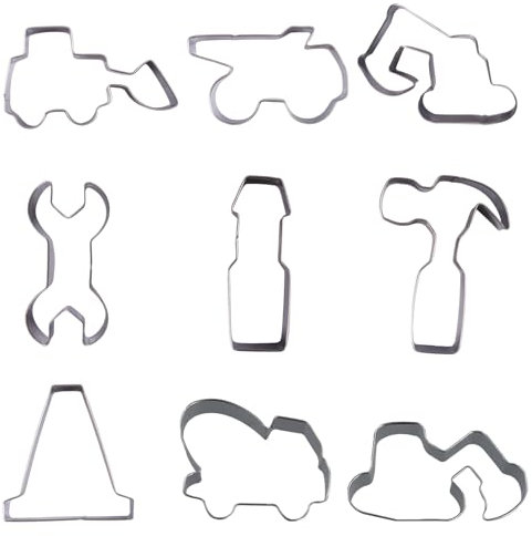 NHgkju 9-teilige Edelstahl Ausstechformen für Kekse - Baustellen & Fahrzeuge Motiv (Bagger, Kran, LKW) - Plätzchenausstecher Kinder, Keksformen Backzubehör für Kuchen, Obst & DIY