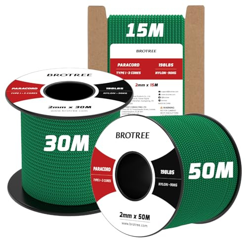 Brotree Paracord 2mm 30M 100% Nylon Seil mit 3 Kern Schnur | 90kg Bruchlast, Typ I, Spule, Camping, Angeln, Überleben, Basteln, Outdoor, Armband, Hundeleine