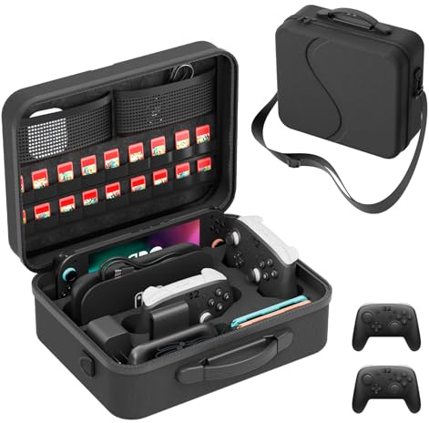 Large Carrying Case for Switch 2 2025, Hard Shell All in One Organizer Box for Switch 2 Accessories Compatible with 2 Pro Controllers & Dock, with 18 Game Card Slots, Hard Shell Travel Bag, Black