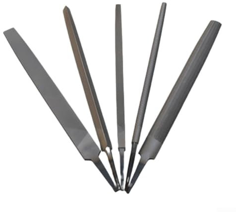 Lot de limes en acier pour travail des métaux 200 mm, plat/rond/demi-rond/triangle/carré (lime plate)