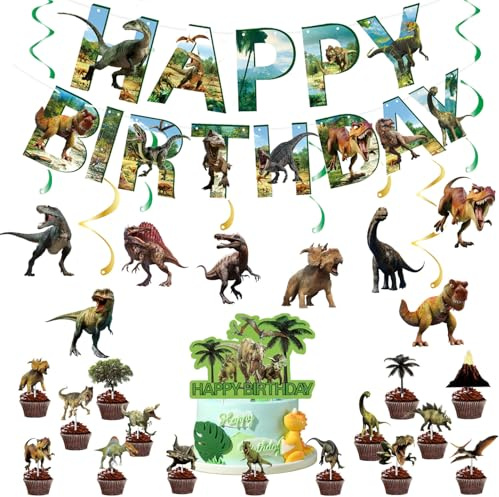25 piezas de decoración para fiestas de cumpleaños con temática de dinosaurios, decoraciones para tartas con temática de dinosaurios, adornos para tartas de fiestas infantiles, cumpleaños infantiles