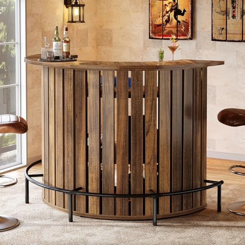 Tribesigns 4-Tier Bar Table, 47.24 Mini Home Bar Table with Footrest, Arc-Shaped Modern Bar Cabinet for Home, Living Room, Rustic Brown