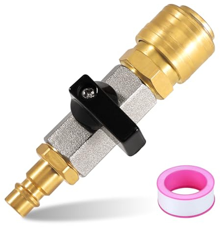 Silkwish Druckluft Absperrhahn 1/4 Zoll - G1/4 Messing Druckluft Schnellwechselkupplung, Luftfüllventil, mit Tülle 7,2 NW und 5M Dichtungsband für Druckluftsysteme