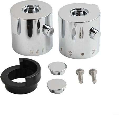 Temperature Control Knob Set for Shower Mixer, 1 Pair, Precise Chrome Hot & Cold Water Regulator, Metal Shower Handle Replacement for Bathroom Faucet