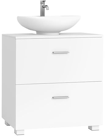 VASAGLE Custos Collection - Meuble sous Lavabo avec 2 Grands Tiroirs, Meuble de Salle de Bain, avec Pieds Hauts, pour Divers Types de Lavabos, 30 x 60 x 63,8 cm, Blanc Nuage BBK521WB01