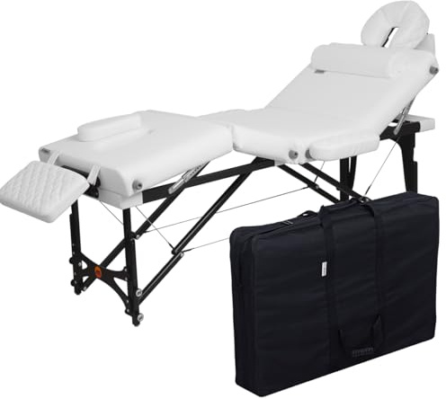 MOV Table Pliante de Luxe pour Soins cosmétiques et Application d'extensions de Cils Cosmo LUX Blanche/ébène avec Coutures décoratives Caro et Mousse Ergo 5 cm