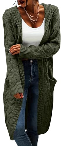 Generisch Cardigan Femme Cardigan à capuche ouvert sur le devant pour femme - Pull en tricot torsadé de couleur unie - Manteaux longs Multicolore XL