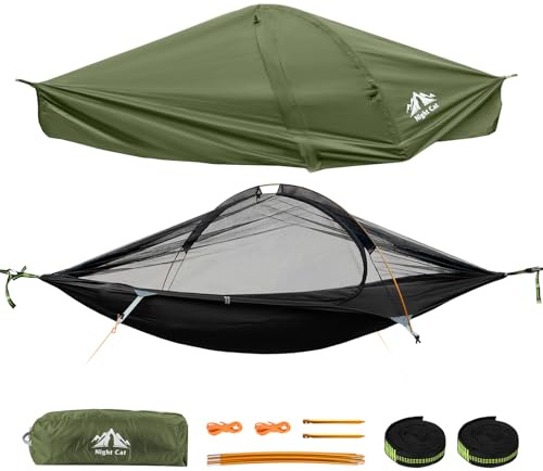 Night Cat Hamaca Jardin Colgante: Amaca con Mosquitera para 1 Persona con Toldo Impermeable Ligero para Camping Exterior