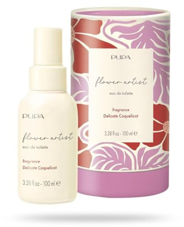 Pupa Flower Artist Eau de Toilette Pear Poppy Amber Musky Notes Perfumed Body Water Kit with Hard Case Gift Idea (006 Delicate Coquelicot, 100ml)