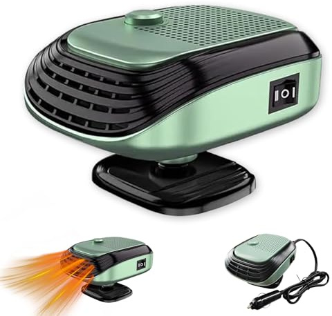 APODESS Auto Heizung 12V, 2026 Neu 2 in 1 Tragbare Autoheizung Heizlüfter Windschutzscheibe Entfroster Demister 360° Drehbar für Auto Heizen, Entfrosten und Entnebeln (Grün)