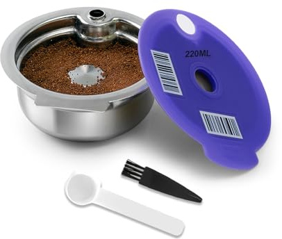 FOVNOT Reusable Coffee Pods for Bosch Tassimo, Stainless Steel Refillable Coffee Capsule with Silicone Lid and Universal Barcode Compatible with Tassimo Happy, Vivy, Suny, My Way Series (220mL)