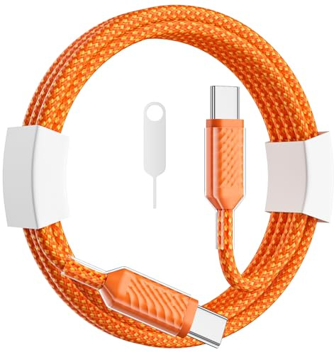 AIAUXAI 60W 1M Cavo USB C in Nylon, Ricarica Rapida, per iPhone 17 16 15 | con Spintore SIM Card, Trasmissione Dati, per CarPlay, Auto Cavo Type C per Samsung S26 S25 S24 S23, per Google, Arancio