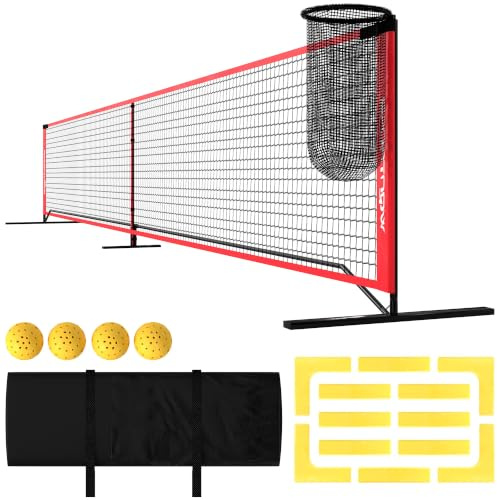 SPORTNOW Pickleball-Netz tragbares Set, 6,7 m Pickleball-System mit Netz | Ballaufsammler, Vier Bälle, Spielfeldmarkierungs-Set und Tragetasche, für Auffahrt Outdoor