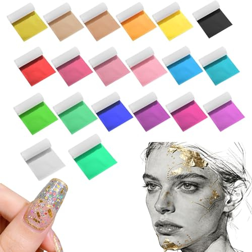 100 Pcs Gold Leaf Sheets, 20 Colors Gold Foil Sheets, Foil Paper for DIY Art, Nails, Handcrafts, Painting, Resin Art, Picture Frames and Party Decorations