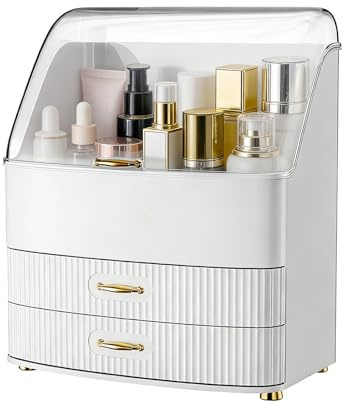 Make Up Organizer, Transparente Aufbewahrungsbox Mit Deckel, 3 Schubladen Bad Organizer, Platz Sparen, Badezimmer, Kommode, BüRo (Weiß)