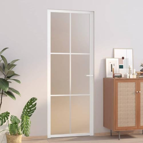 Rieles para puertas correderas, puerta interior, 76 x 201,5 cm, cristal mate blanco y aluminio para puertas correderas, puertas interiores, tabiques