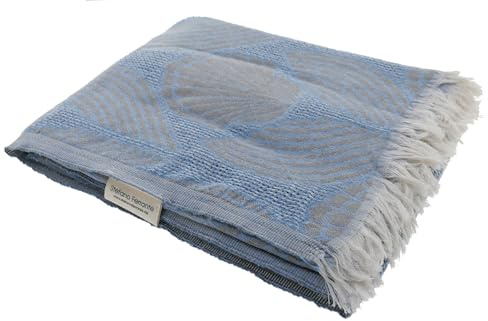 Stefano Ferrante Muschel Hamamtuch (grau/blau) | Saunatuch, Pestemal, Fouta, Strandtuch, Badetuch, 100x180 cm, Baumwolle