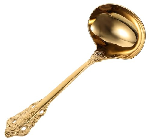 DIYEAH Cucchiaio da Minestra Multifunzionale in Acciaio Inossidabile Oro, Mestolo per Servire Zuppe in Cucina Moderna