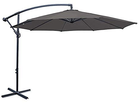 Green Bay 3m Garden Banana Parasol Patio Sun Shade Shelter Crank Hanging Rattan Cantilever Grey