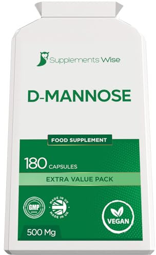 D-Mannose Capsules - 500mg x 180 - Cystitis Treatment for Women and Men - Urinary Tract, UTI and Bladder Support - 1500mg Dmannose Powder Per Serving - D Mannose for UTI and Water Infection Relief