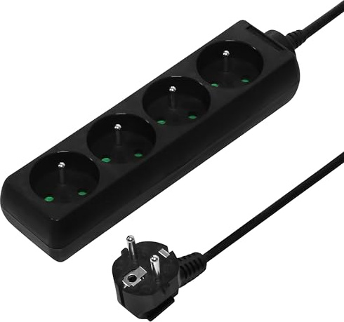 PremiumCord Regleta 230V, 4 Tomas, Extensión 230 V, Tomas Francesas Giradas 45°, Toma Múltiple Seguridad Infantil, Sin Interruptor, 3m