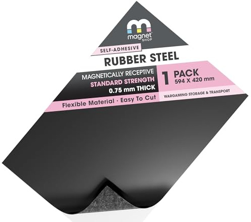 TMS Large Self-Adhesive Rubber Steel Sheet | Soft Metal (Ferrous) | Magnetic Storage Tray for Wargames Miniatures or Attract other Lightweight Magnets | A2+ 62 x 42cm | 0.75mm thick